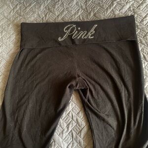 PINK Victoria's Secret Black Leggings with Rhinestone 'Pink' Waistband